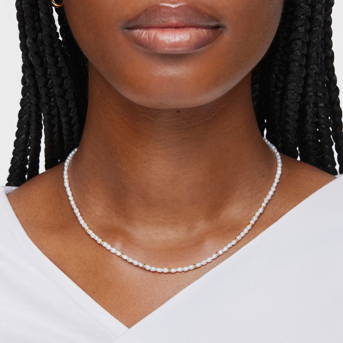 Choker with 18kt gold plating over silver and cultured pearls Gloss