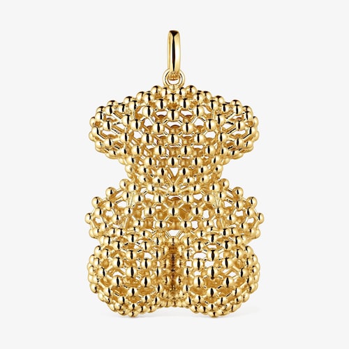 Velk&yacute; stř&iacute;brn&yacute; texturizovan&yacute; Př&iacute;věsek ve tvaru medv&iacute;dka pozlacen&yacute; 18kar&aacute;tov&yacute;m zlatem Bold Bear