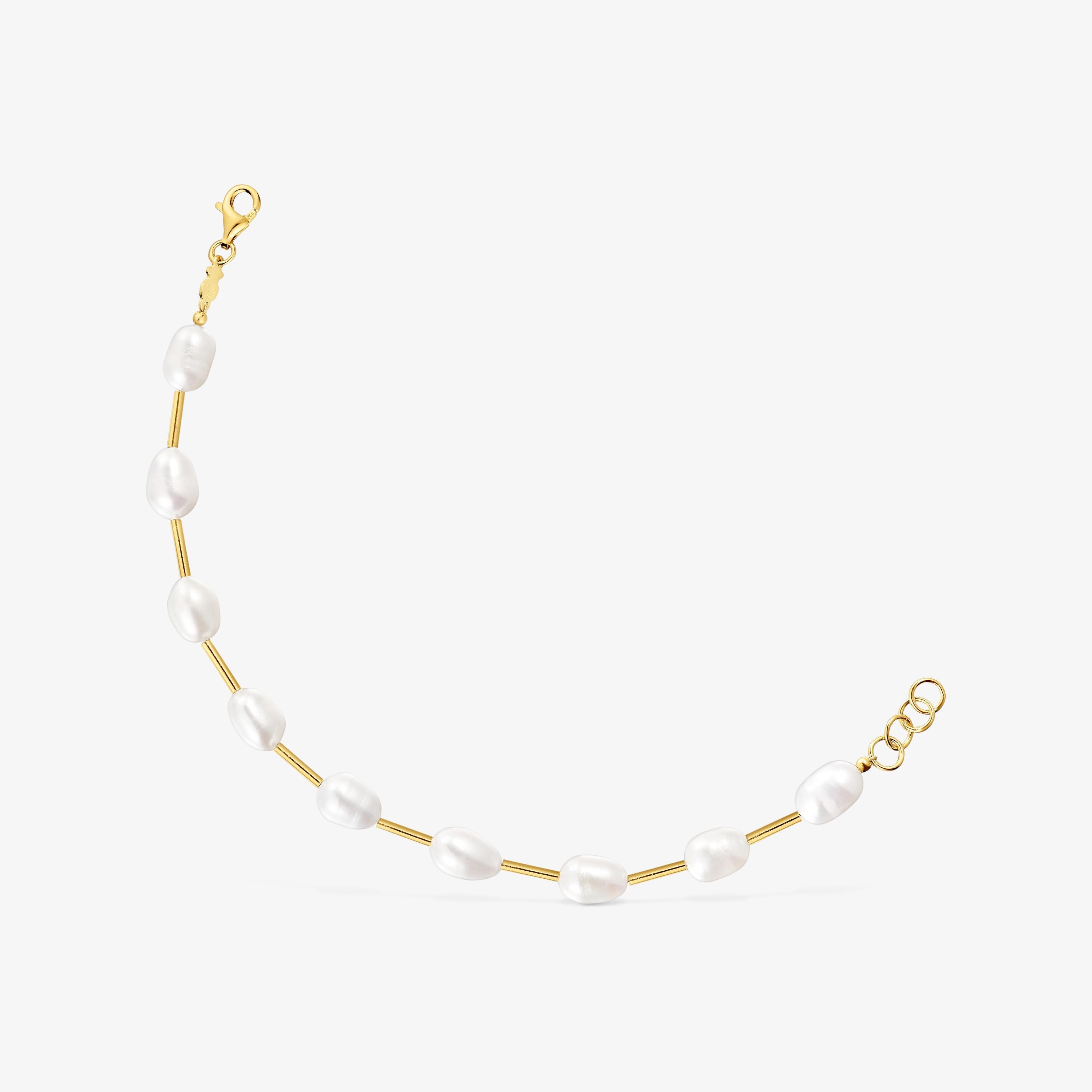 Bracciale TOUS Gloss Donna In Argento 925 Placcato Oro 18kt Con Perle D'Acqua Dolce – 17,5 Cm