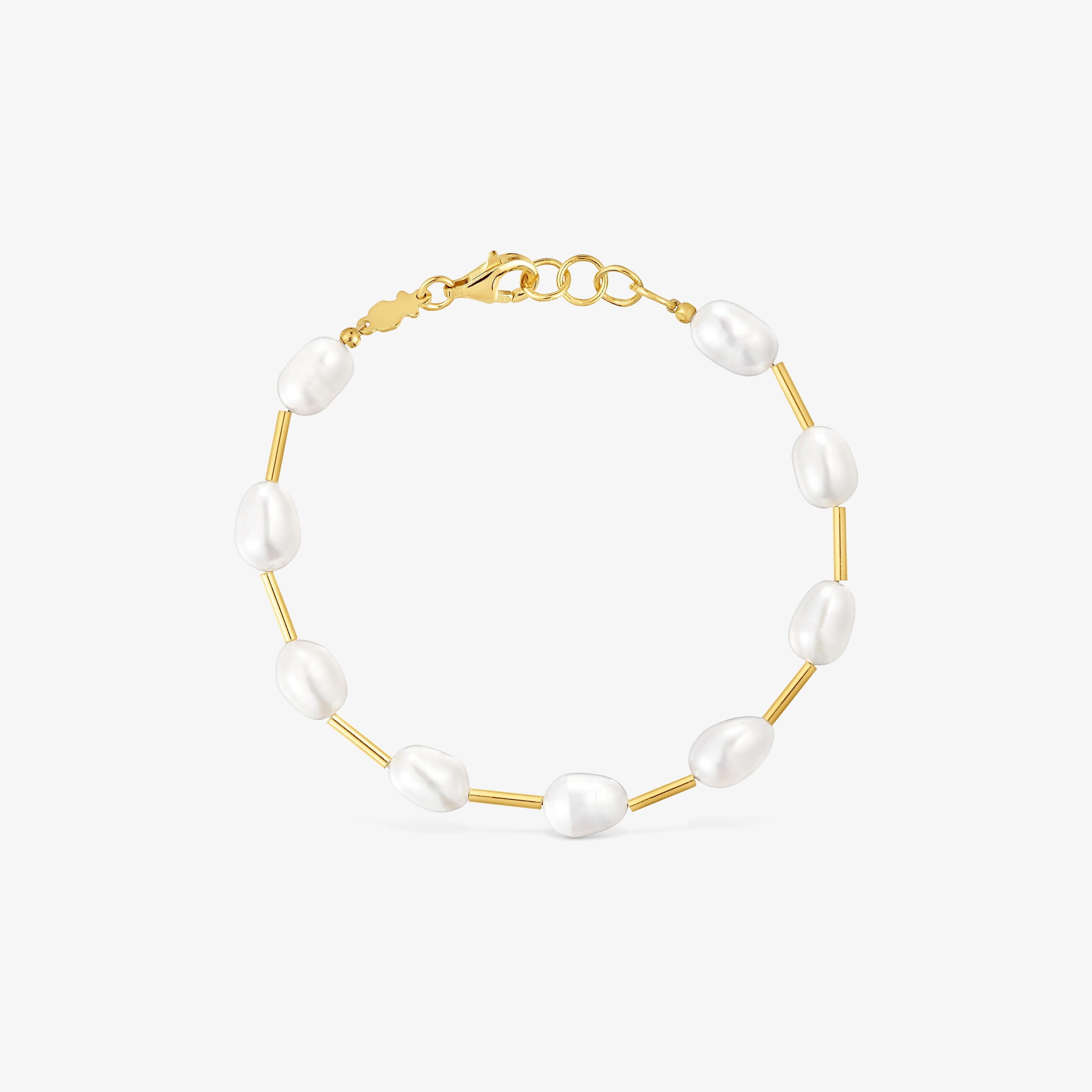 Tube Bracelet with 18K gold vermeil and cultured pearls Gloss