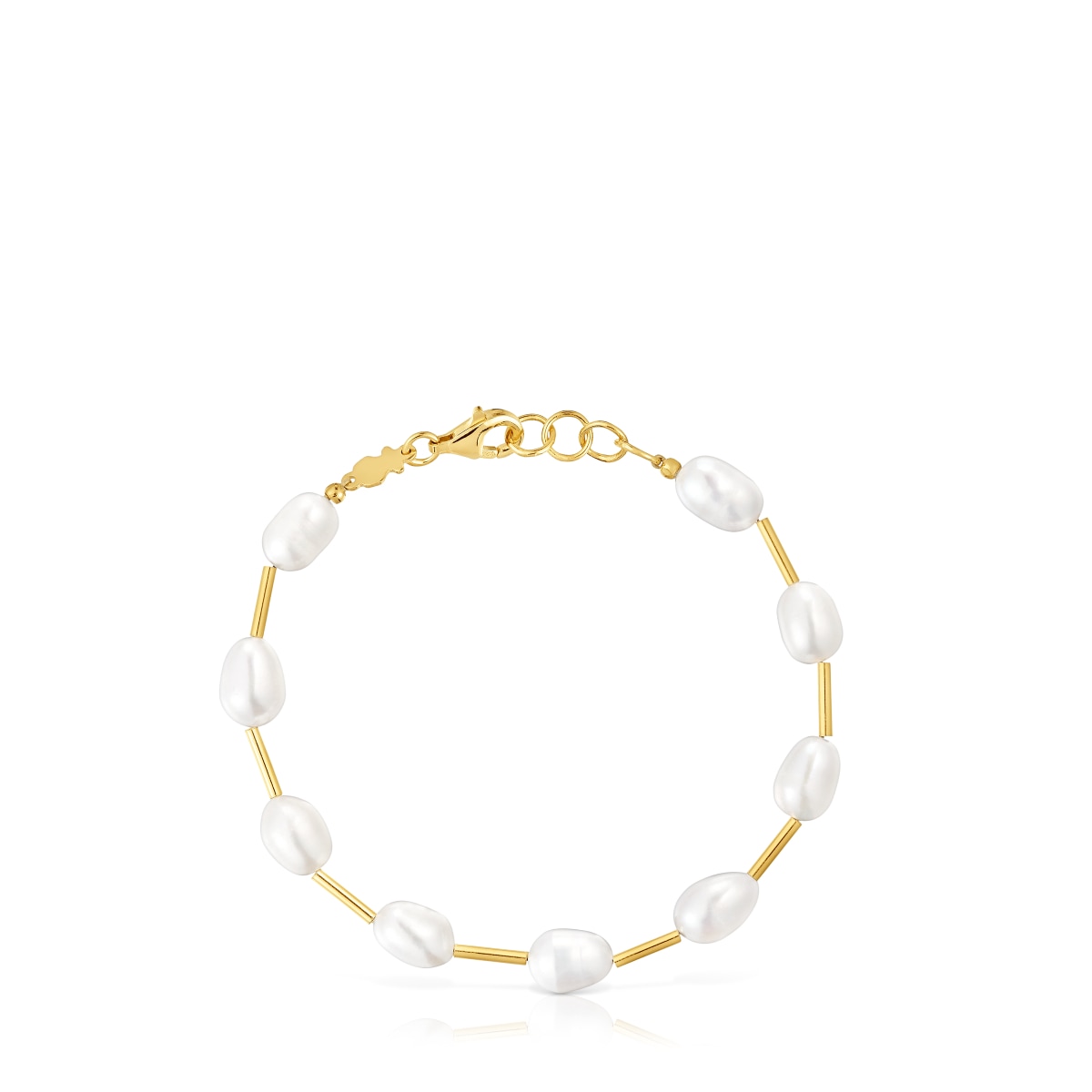 Tube Bracelet with 18kt gold plating over silver and cultured pearls Gloss