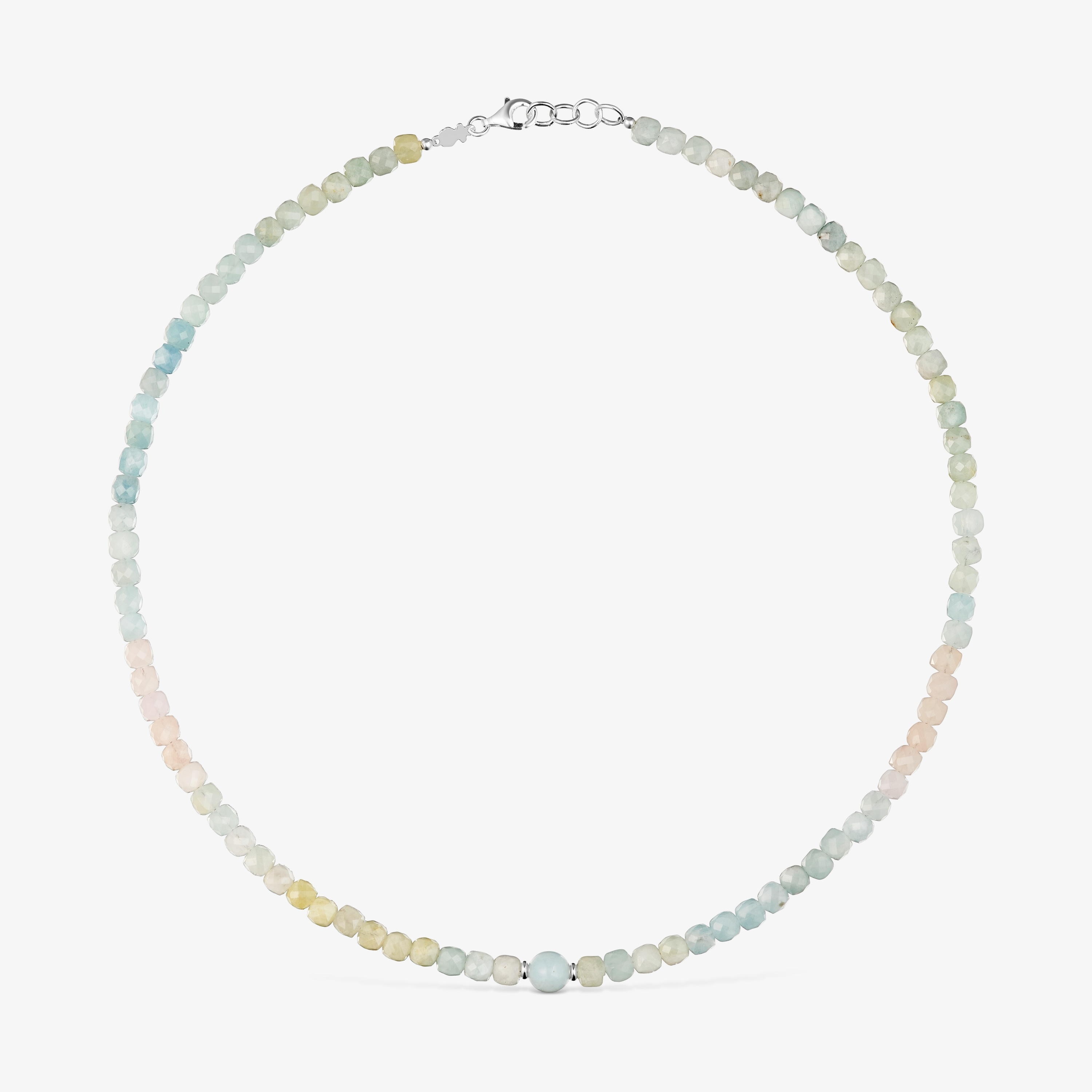 Short silver Necklace with multicolored beryllium Basic Colors