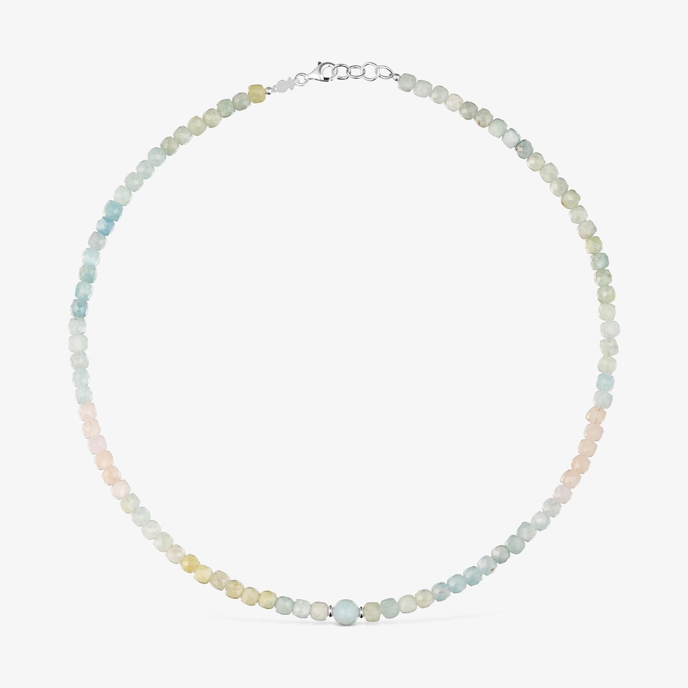 Short silver Necklace with multicolored beryllium Basic Colors