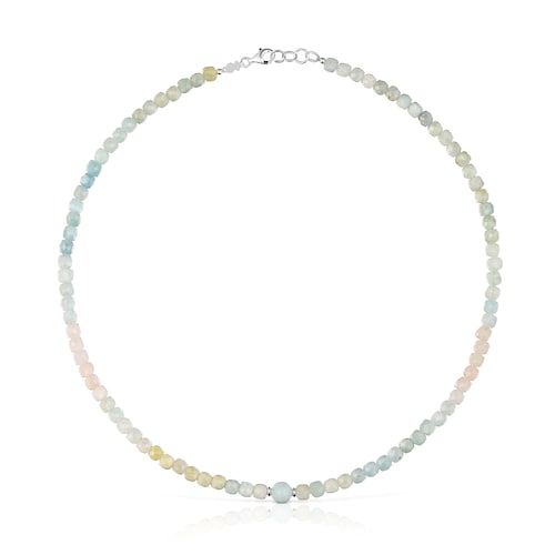 Short silver Necklace with multicolored beryllium Basic Colors