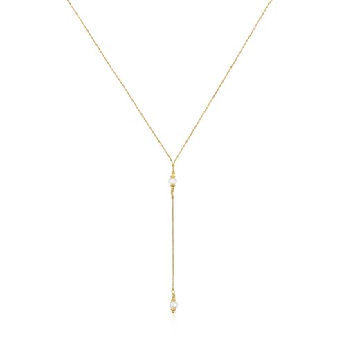Strip Choker with 18kt gold plating over silver and cultured pearls Gloss