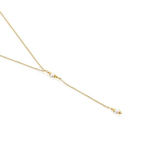 Strip Choker with 18kt gold plating over silver and cultured pearls Gloss