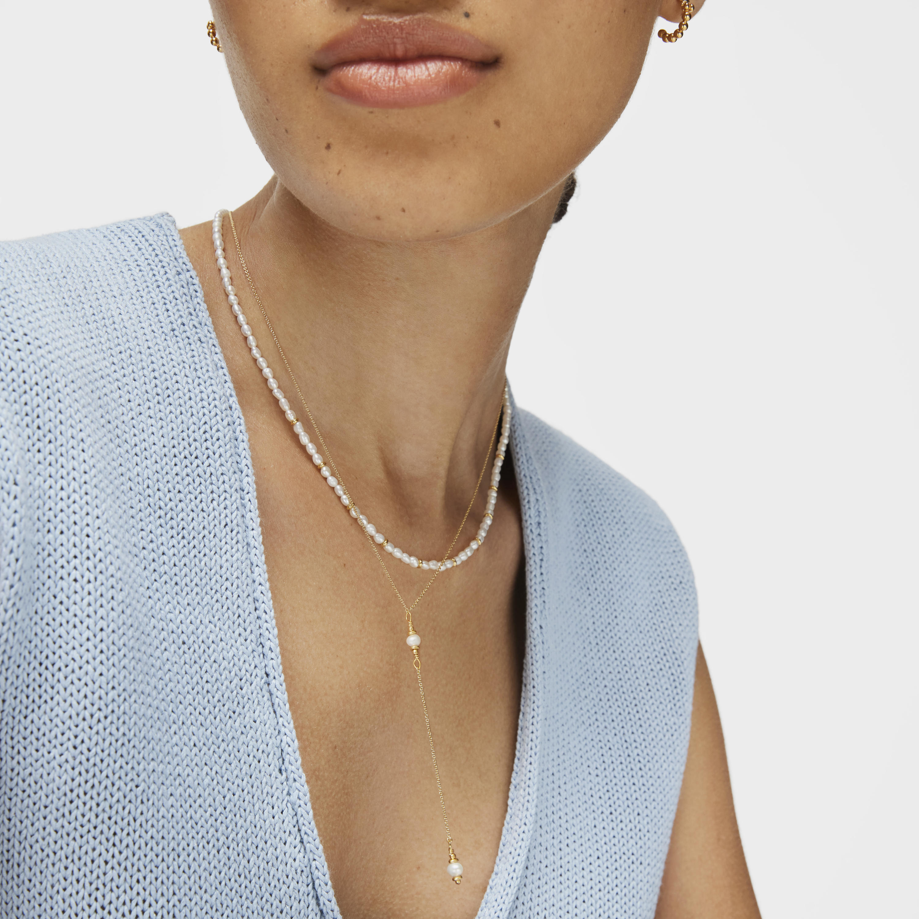 Strip Choker with 18K gold vermeil and cultured pearls Gloss