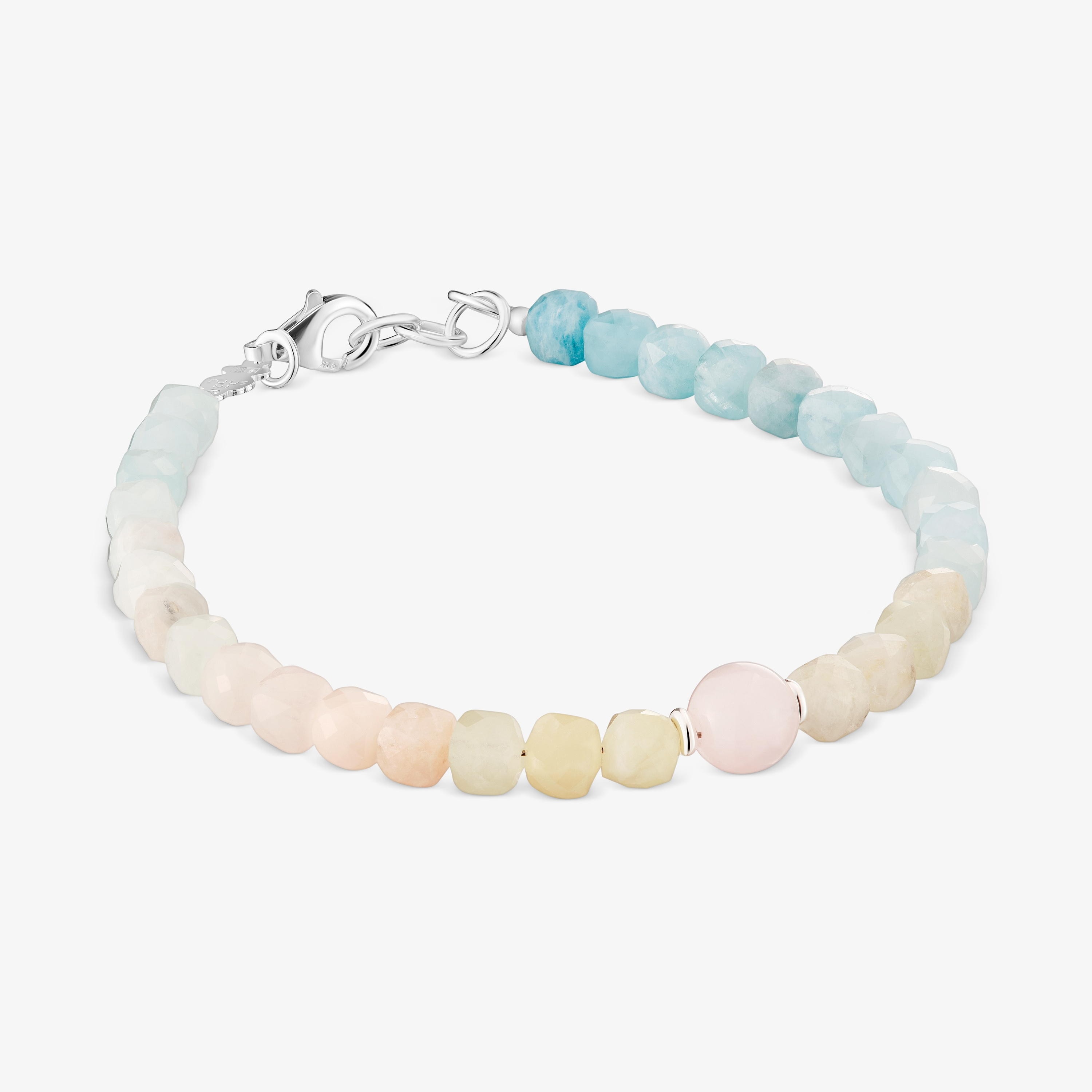 Rose quartz and multicolored beryllium ball Bracelet Basic Colors