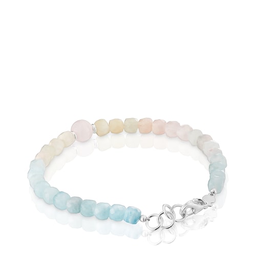 Rose quartz and multicolored beryllium ball Bracelet Basic Colors