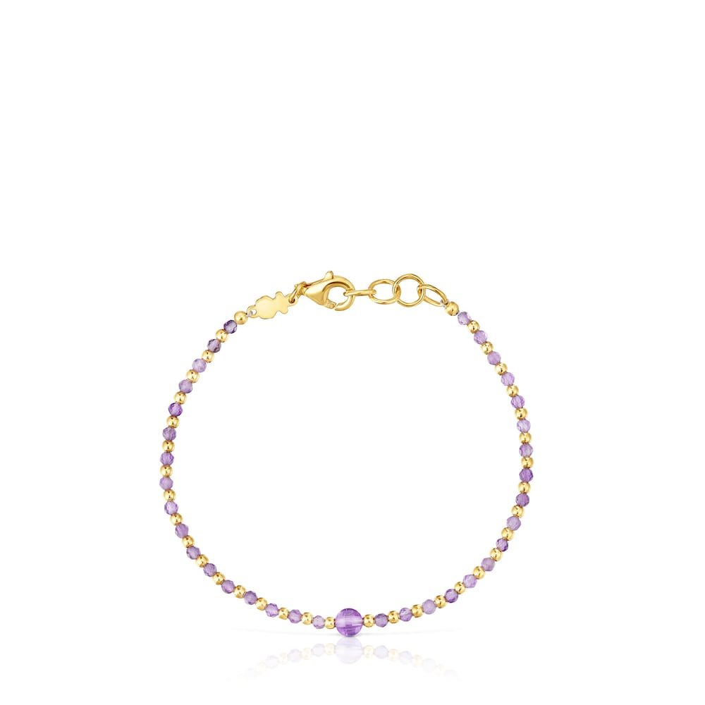 Pulsera bolas con baño de oro 18 kt sobre plata y amatista Basic Colors Pulsera bolas con baño de oro 18 kt sobre plata y amatista Basic Colors