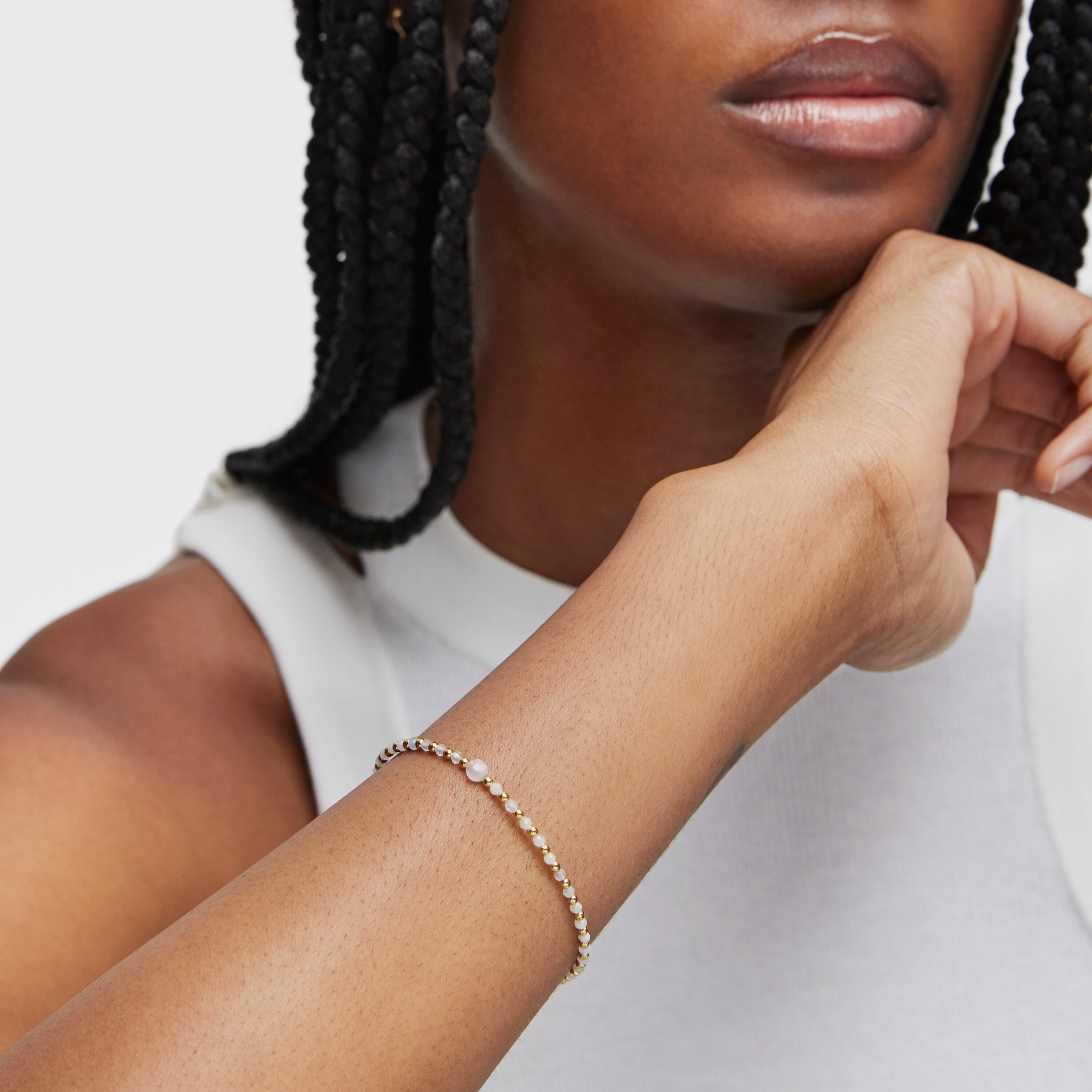 Ball Bracelet with 18kt gold plating over silver, beryllium and morganite Basic Colors