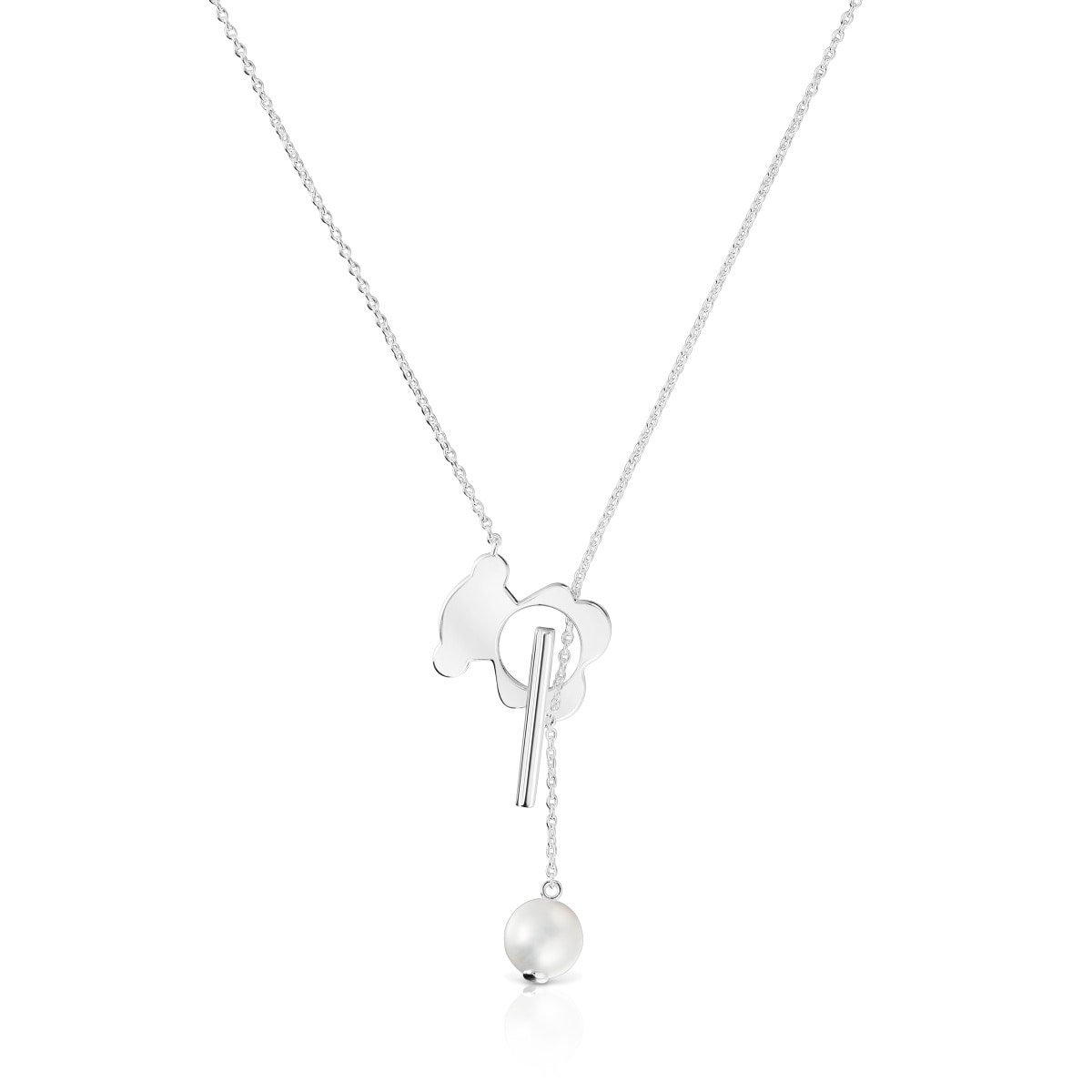 Collar corto oso de plata y perla cultivada I-Bear