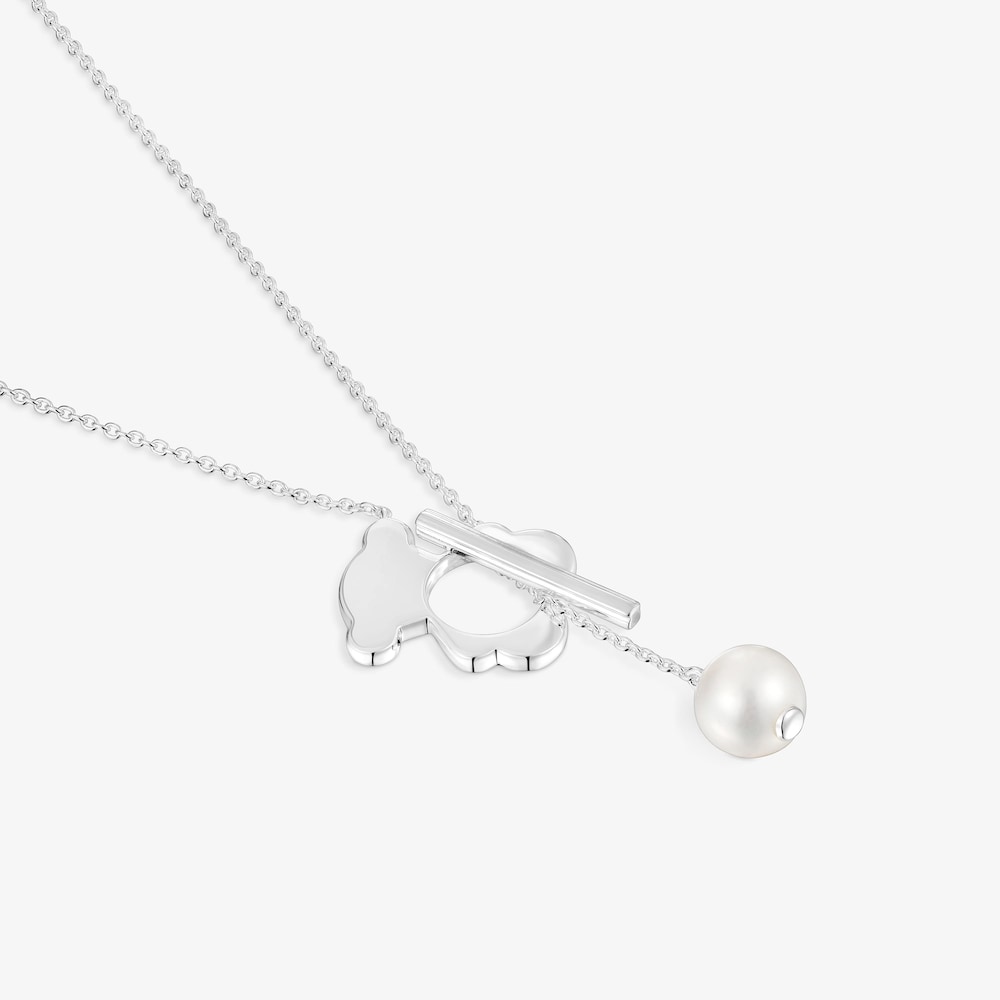 Kr&aacute;tky strieborn&yacute; N&aacute;hrdeln&iacute;k s medved&iacute;kom a kultivovan&yacute;mi perlami I-Bear