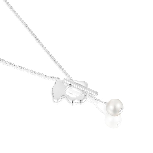 Collar corto oso de plata y perla cultivada I-Bear