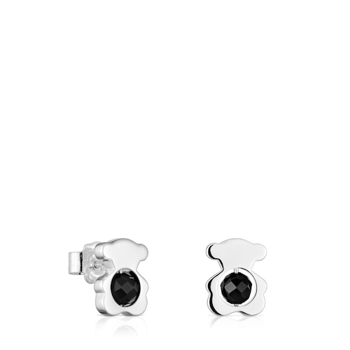 Pendientes pequeños oso de plata con ónix 10 mm I-Bear