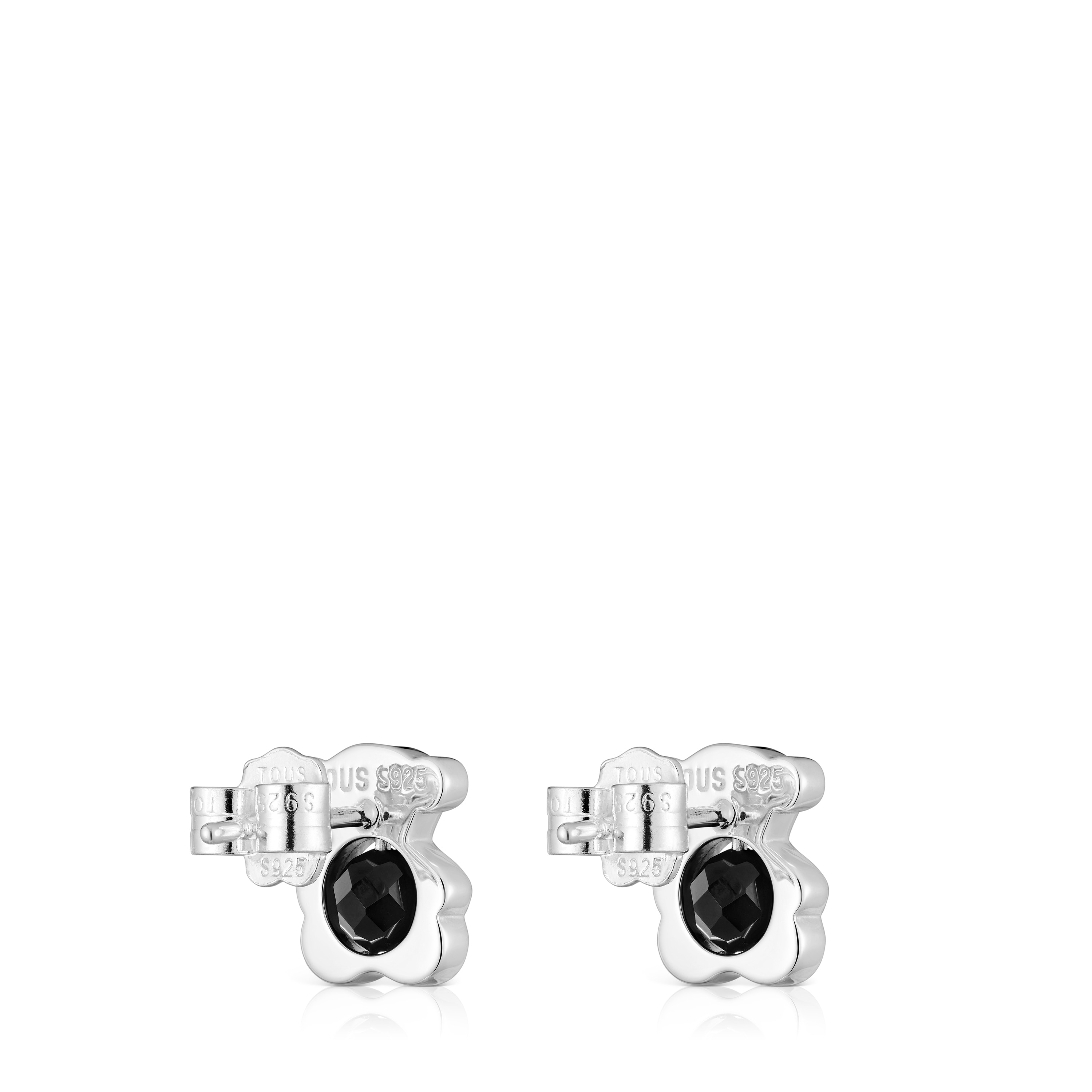 Small silver and onyx 10 mm bear Earrings I-Bear