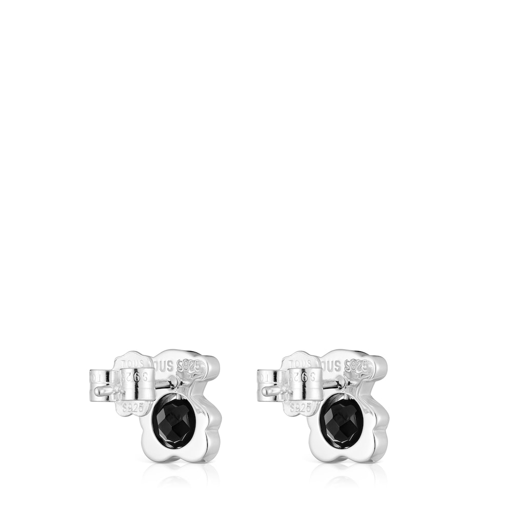 Small silver and onyx 10 mm bear Earrings I-Bear