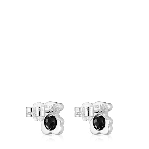 Pendientes pequeños oso de plata con ónix 10 mm I-Bear