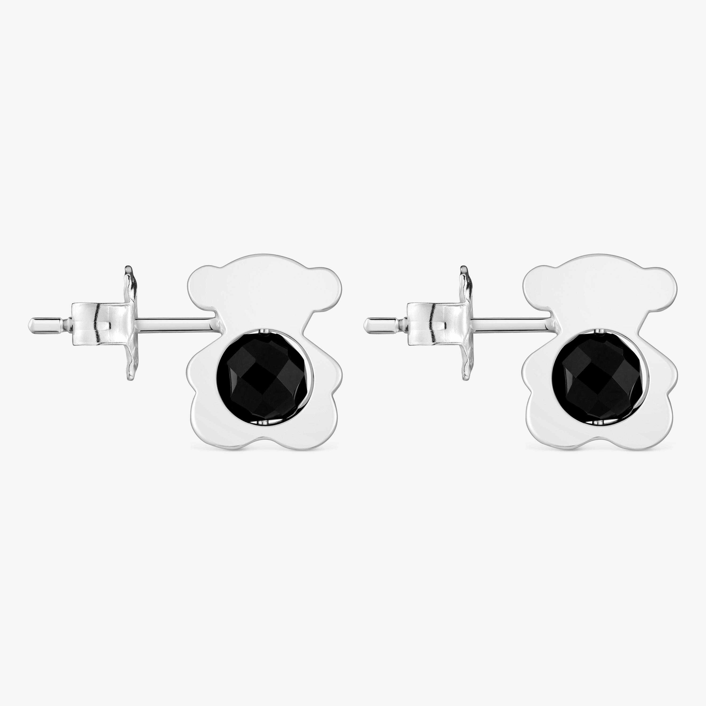 Small silver with onyx 12 mm bear Earrings I-Bear