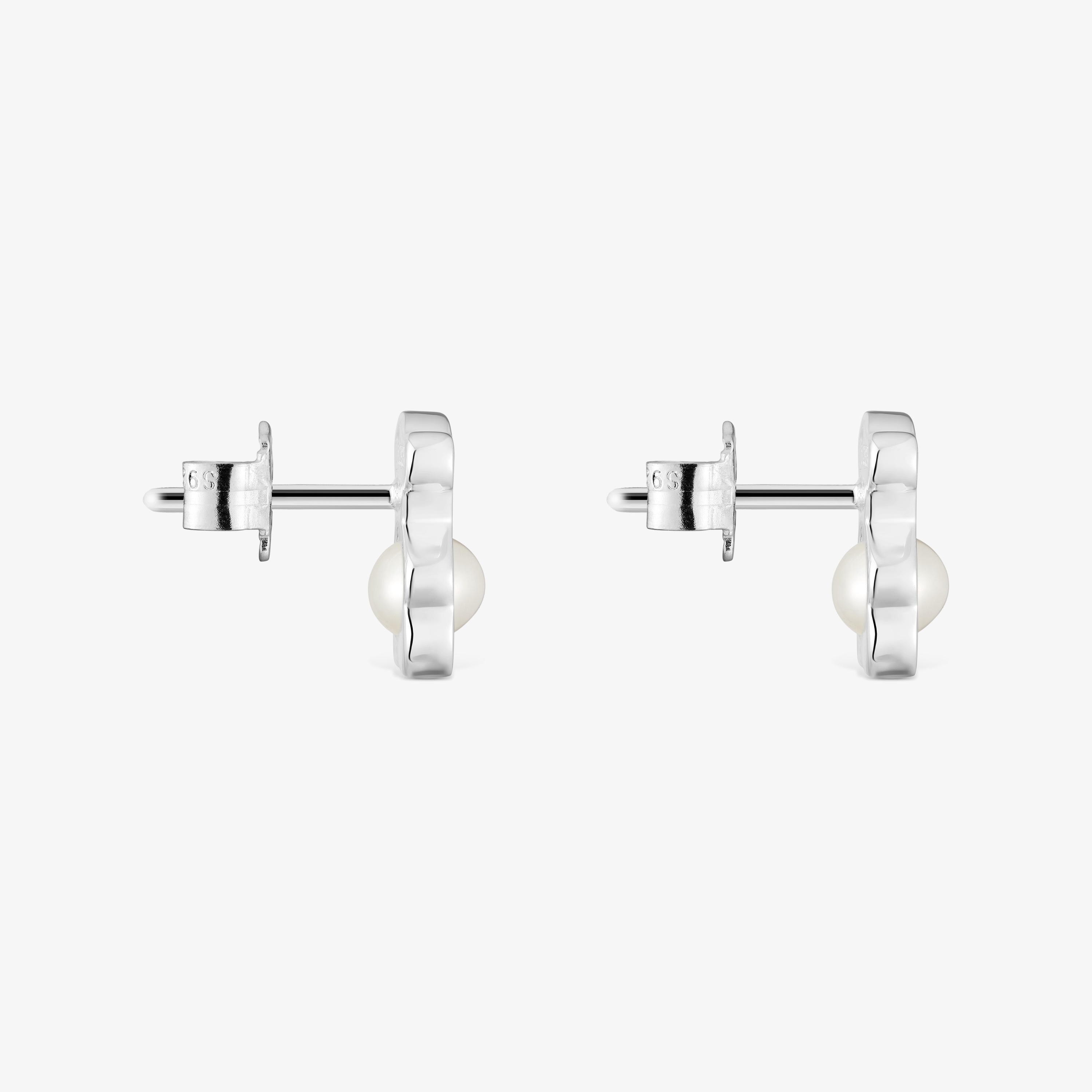 Small silver 10 mm bear Earrings with cultured pearls I-Bear