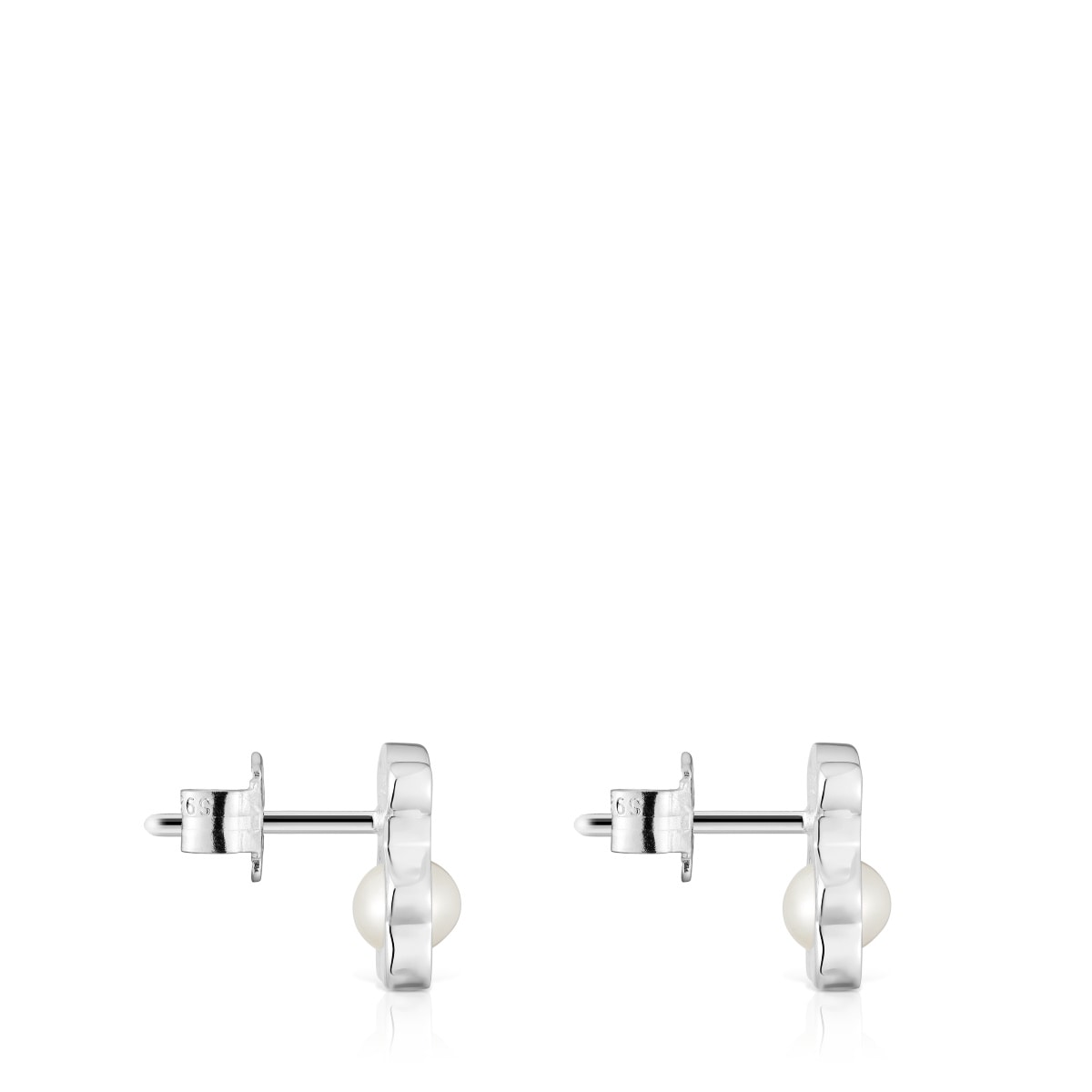Small silver 10 mm bear Earrings with cultured pearls I-Bear