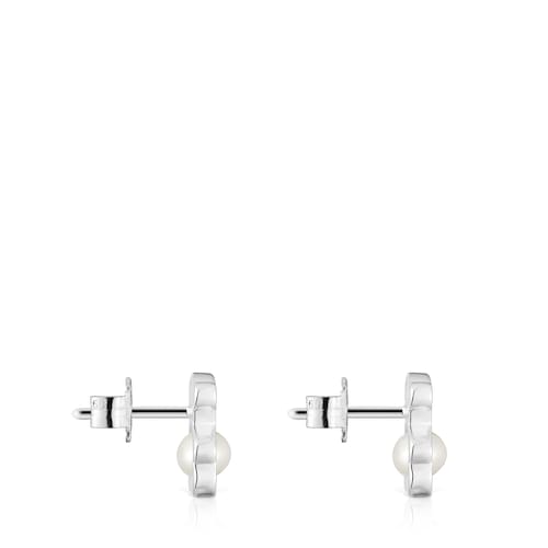 Pendientes pequeños oso de plata con perlas cultivadas 10 mm I-Bear