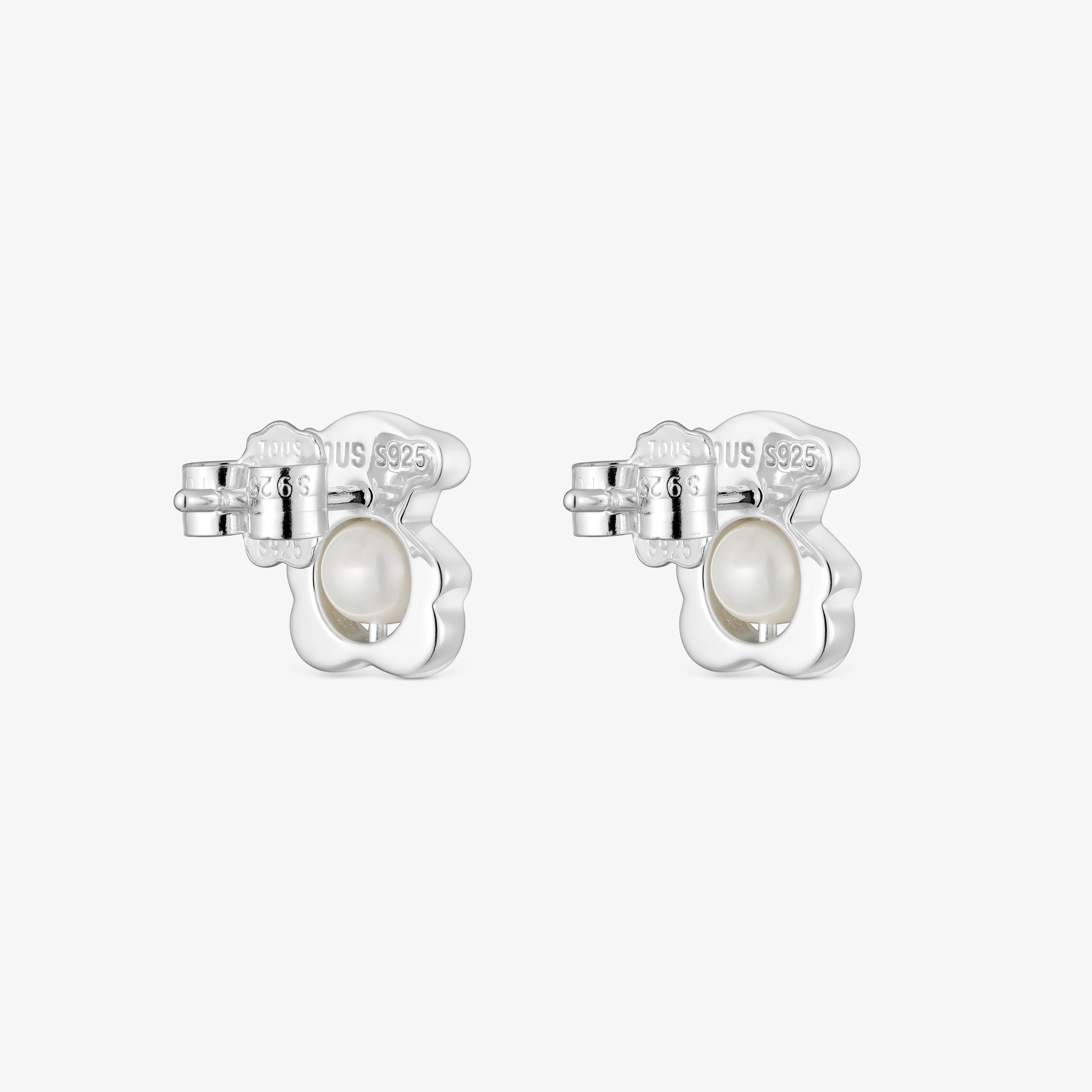 Small silver 10 mm bear Earrings with cultured pearls I-Bear