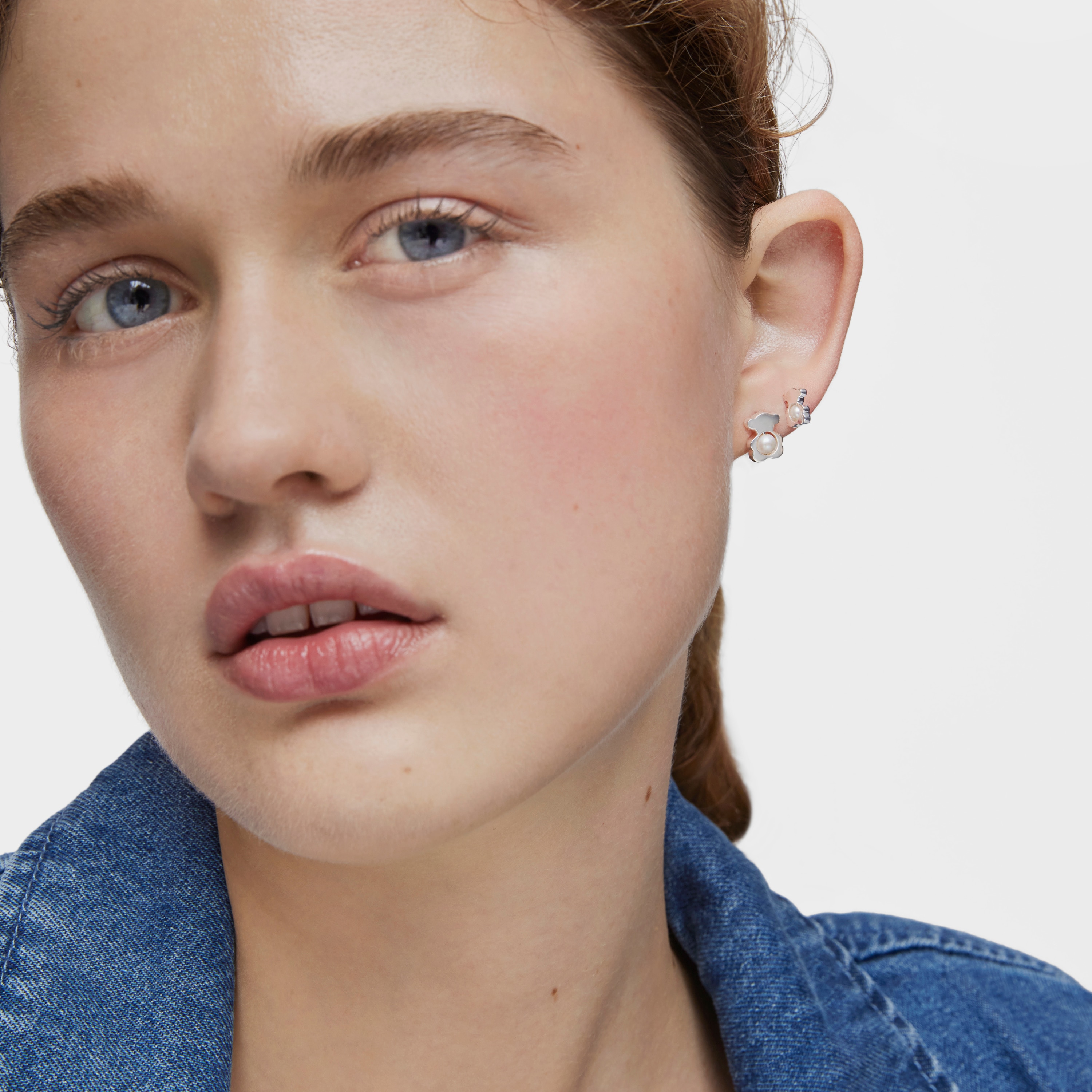 Small silver 10 mm bear Earrings with cultured pearls I-Bear