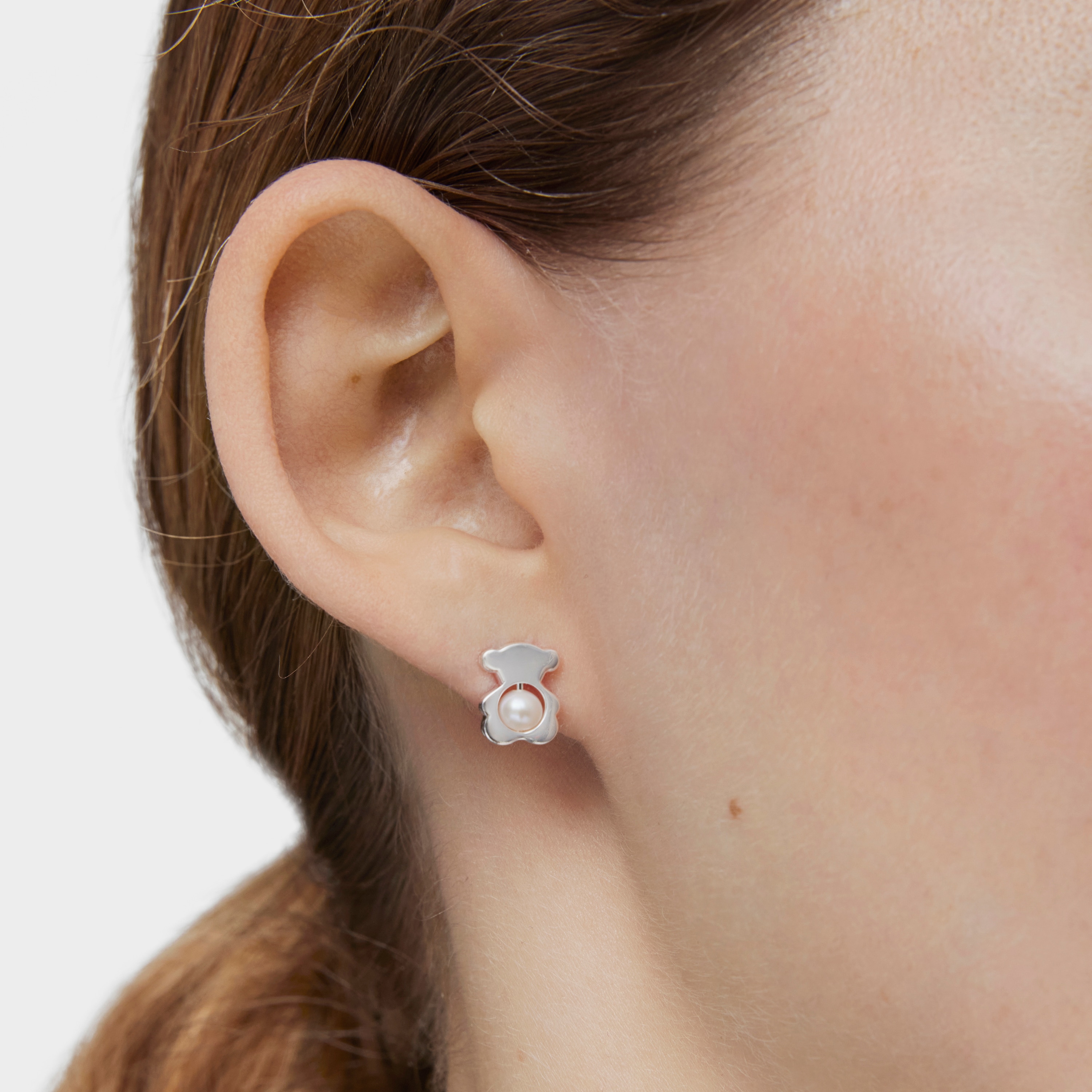 Small silver 10 mm bear Earrings with cultured pearls I-Bear