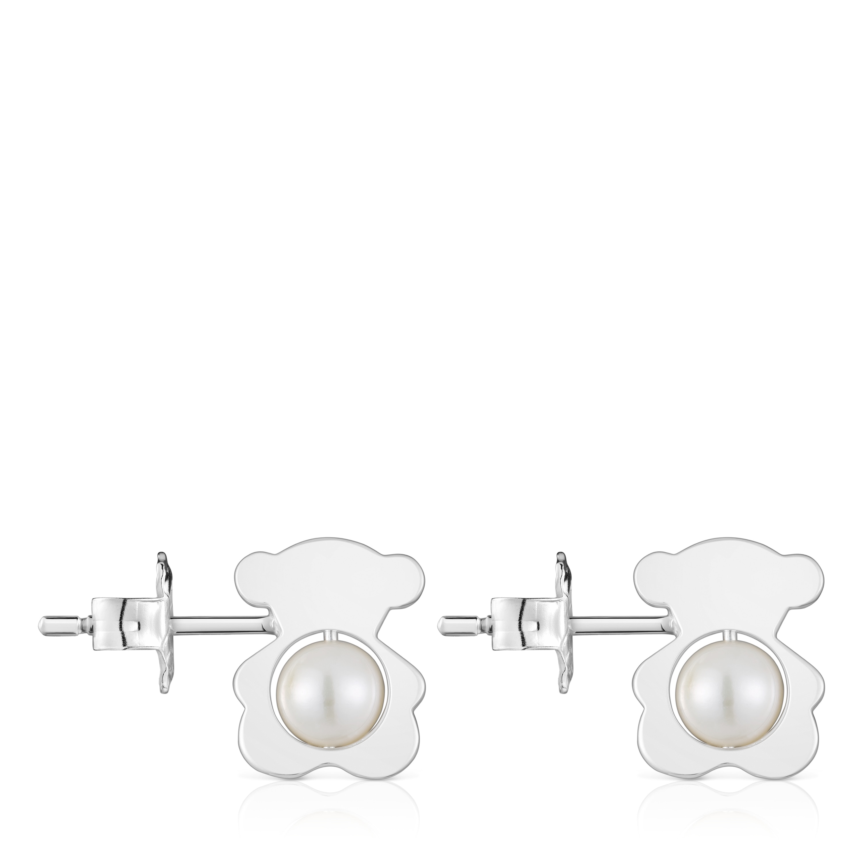 Small 12 mm silver bear Earrings with cultured pearls I-Bear