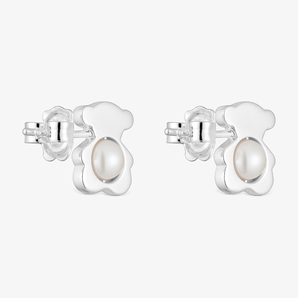 Mal&eacute; 12&nbsp;mm strieborn&eacute; N&aacute;u&scaron;nice s medved&iacute;kom a kultivovan&yacute;mi perlami I-Bear