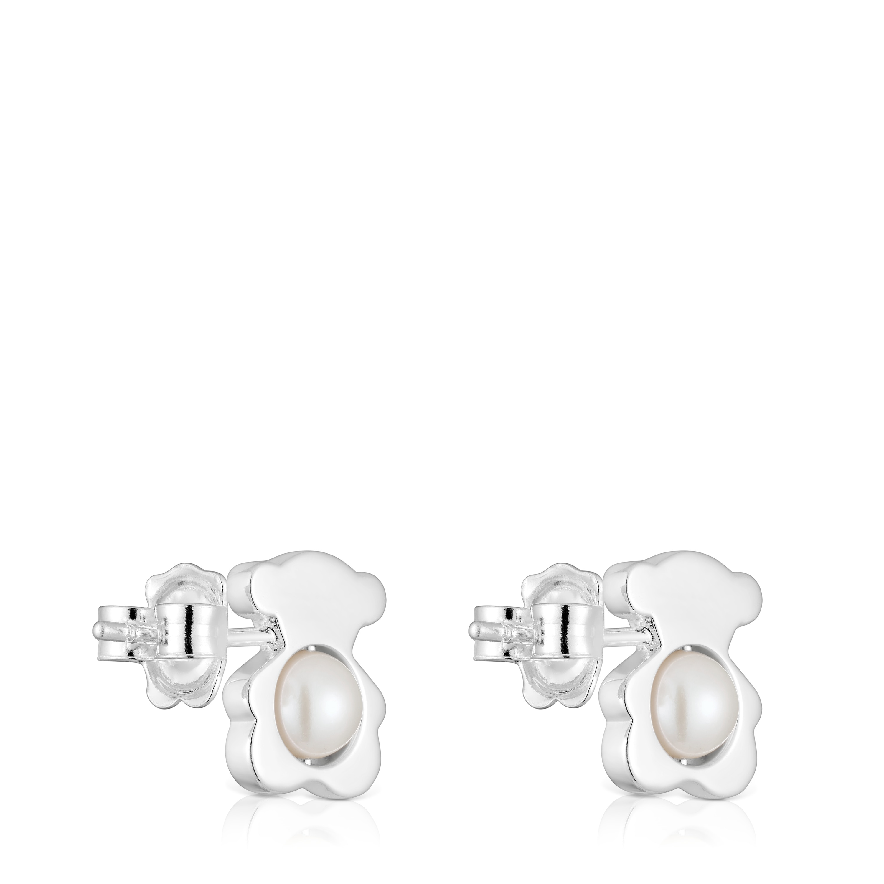 Small 12 mm silver bear Earrings with cultured pearls I-Bear