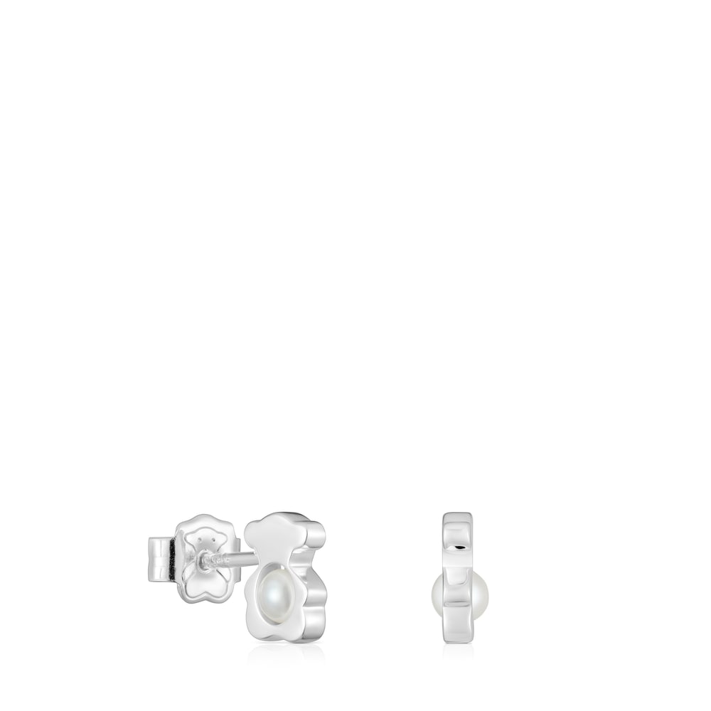 Pendientes pequeños oso de plata con perlas cultivadas 8 mm I-Bear image number 0