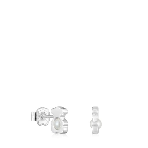 Small 8 mm silver bear Earrings with cultured pearls I-Bear