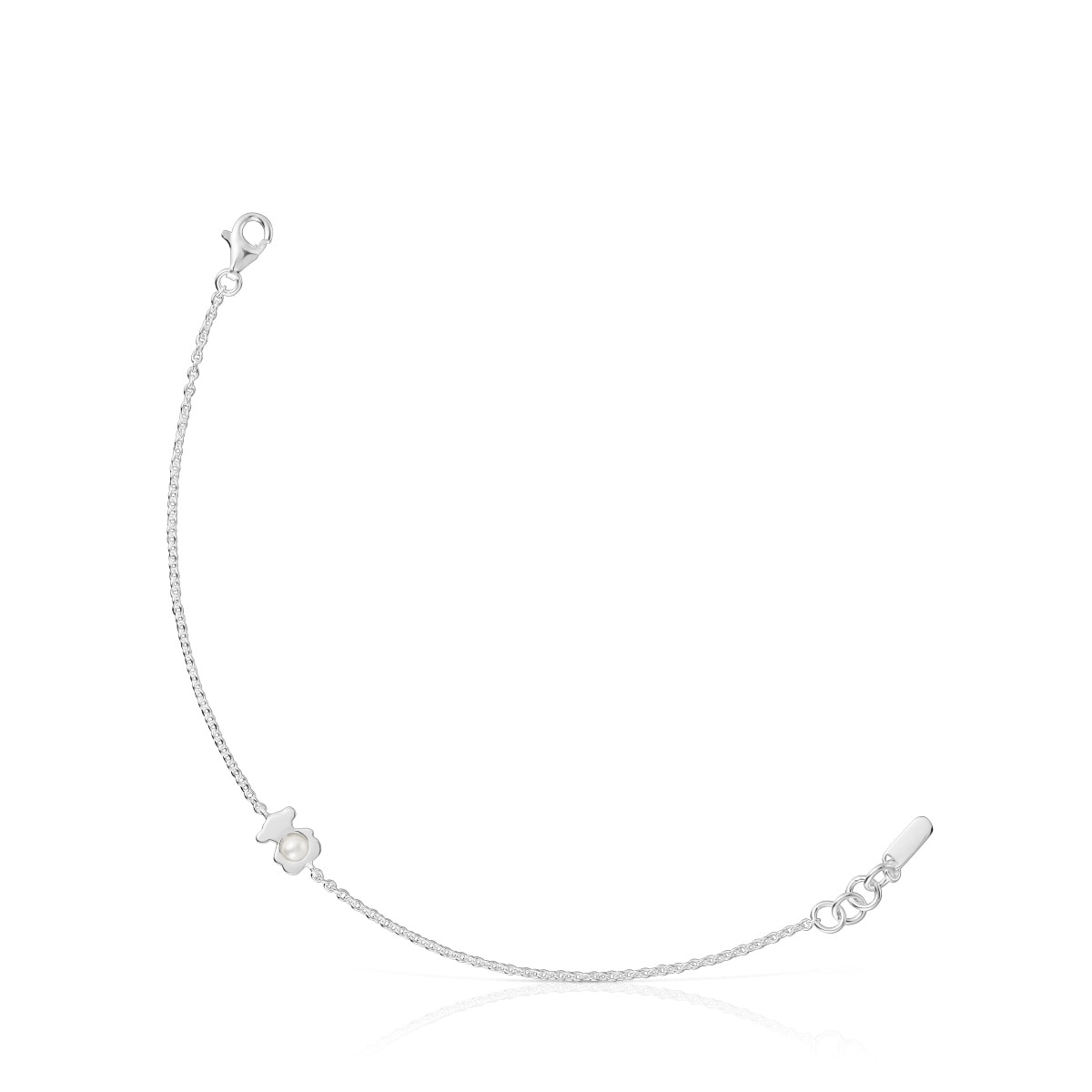 Pulsera cadena con oso de plata y perla cultivada I-Bear