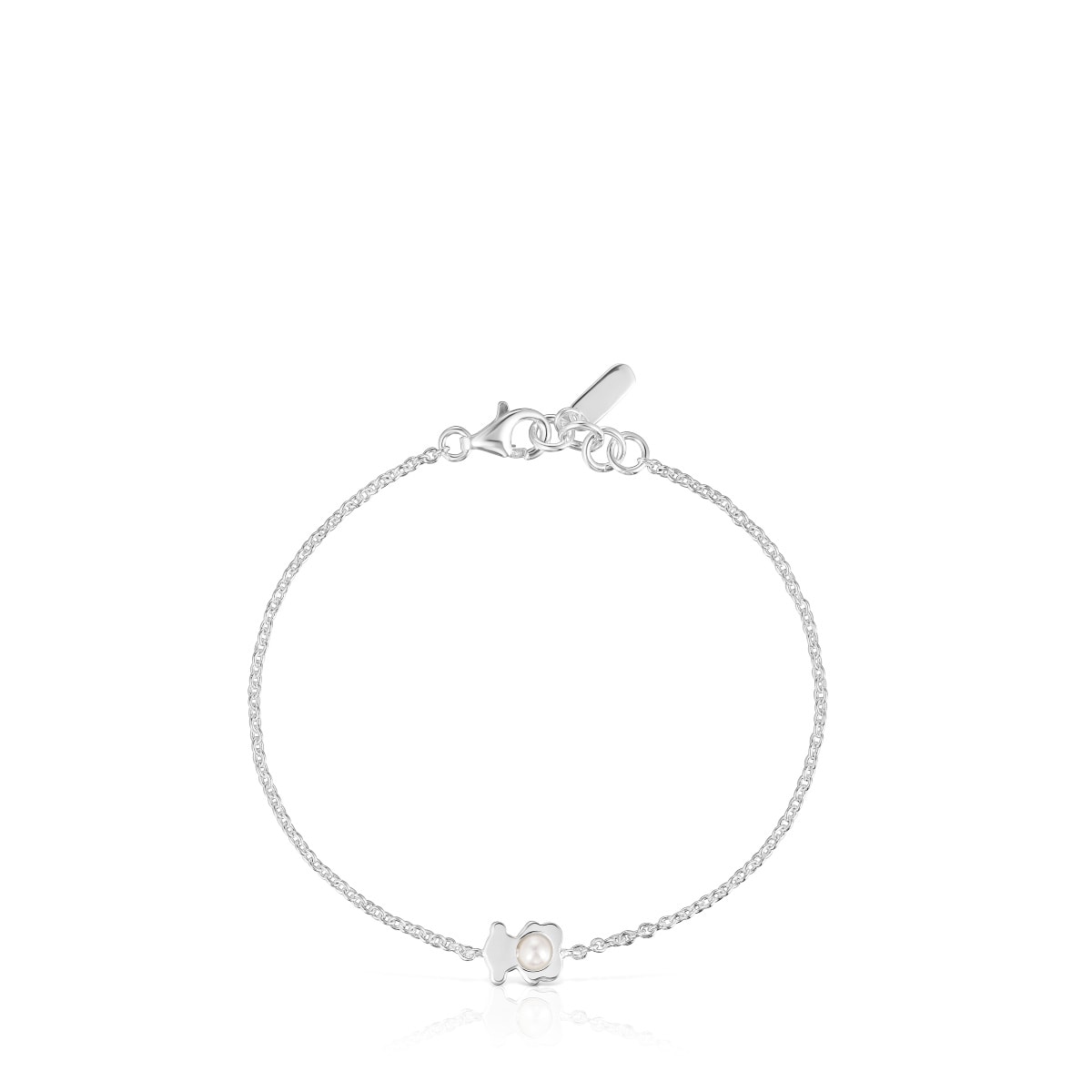 Pulsera cadena con oso de plata y perla cultivada I-Bear