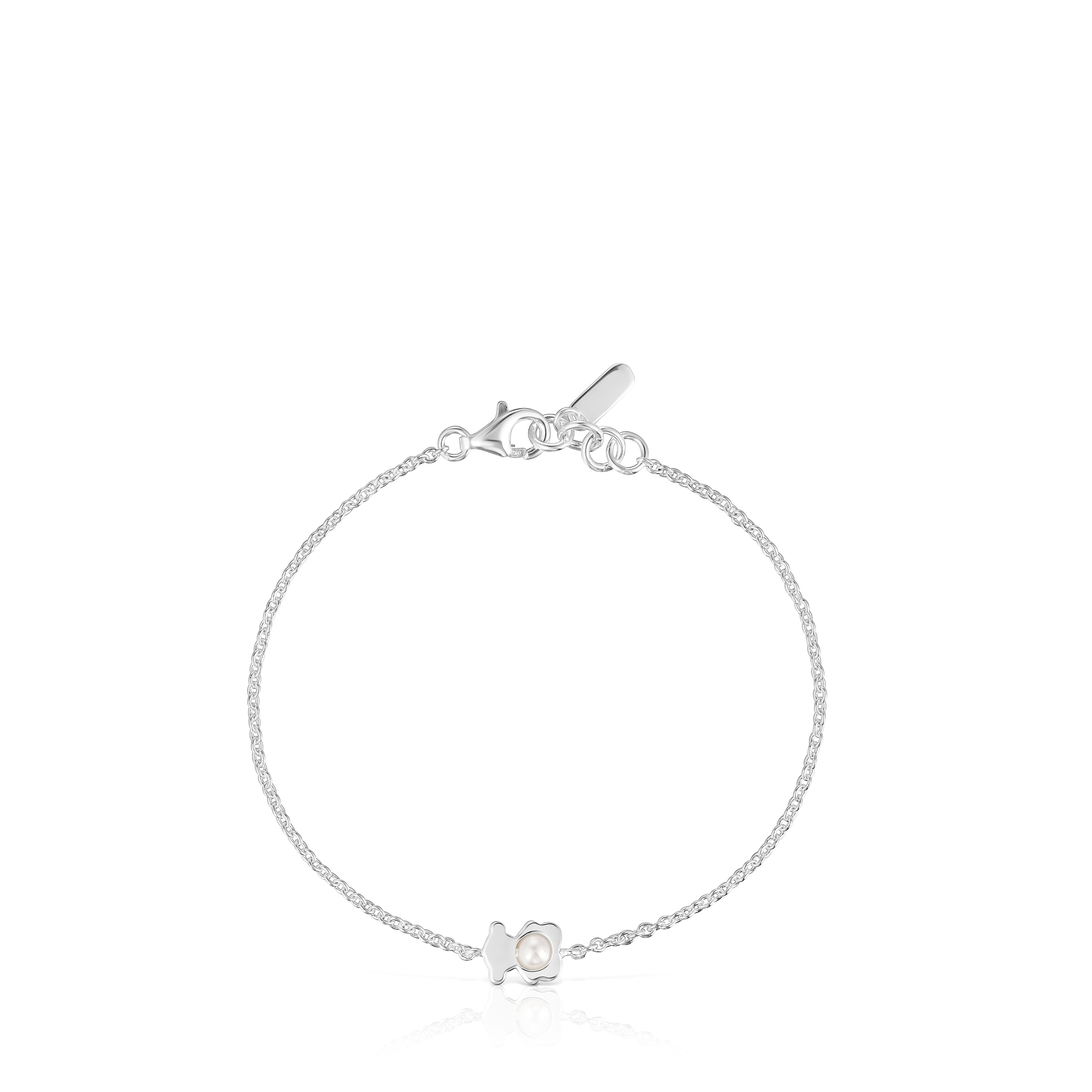Silver bear chain Bracelet with a cultured pearl I-Bear