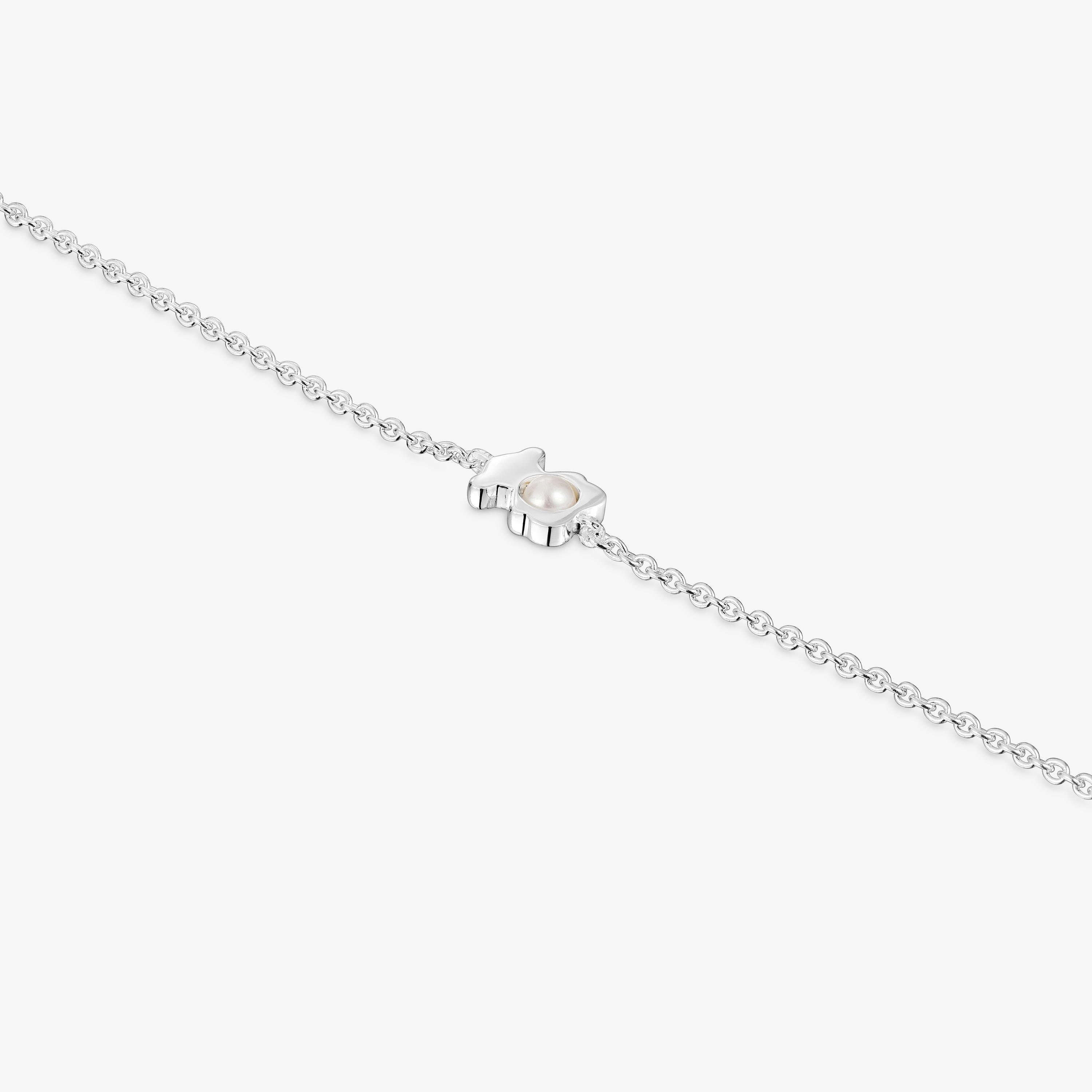 Silver bear chain Bracelet with a cultured pearl I-Bear