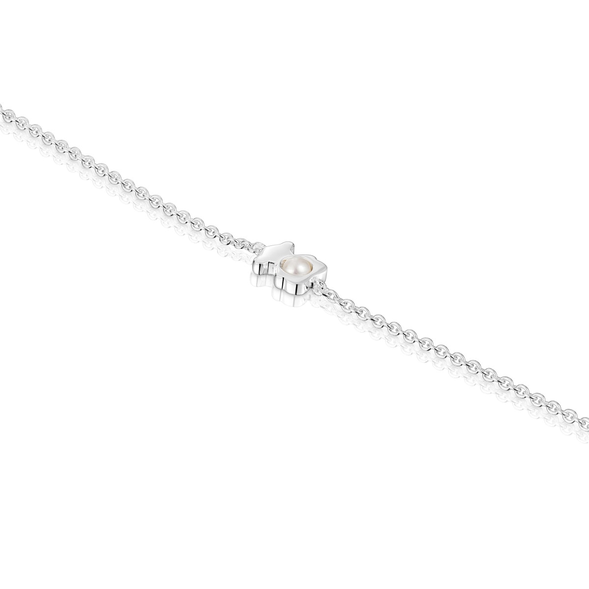 Pulsera cadena con oso de plata y perla cultivada I-Bear