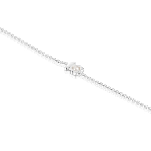 Silver bear chain Bracelet with a cultured pearl I-Bear