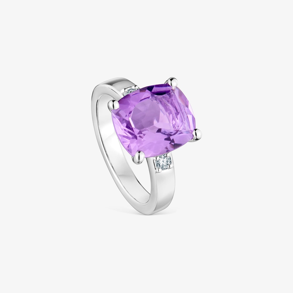 Pierścionek Basic Colors ze srebra z diamentami i ametystem