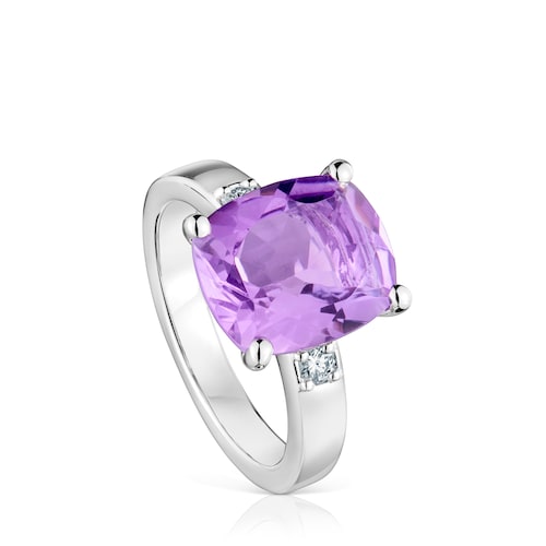 Basic Colors silver Ring with diamonds and amethyst