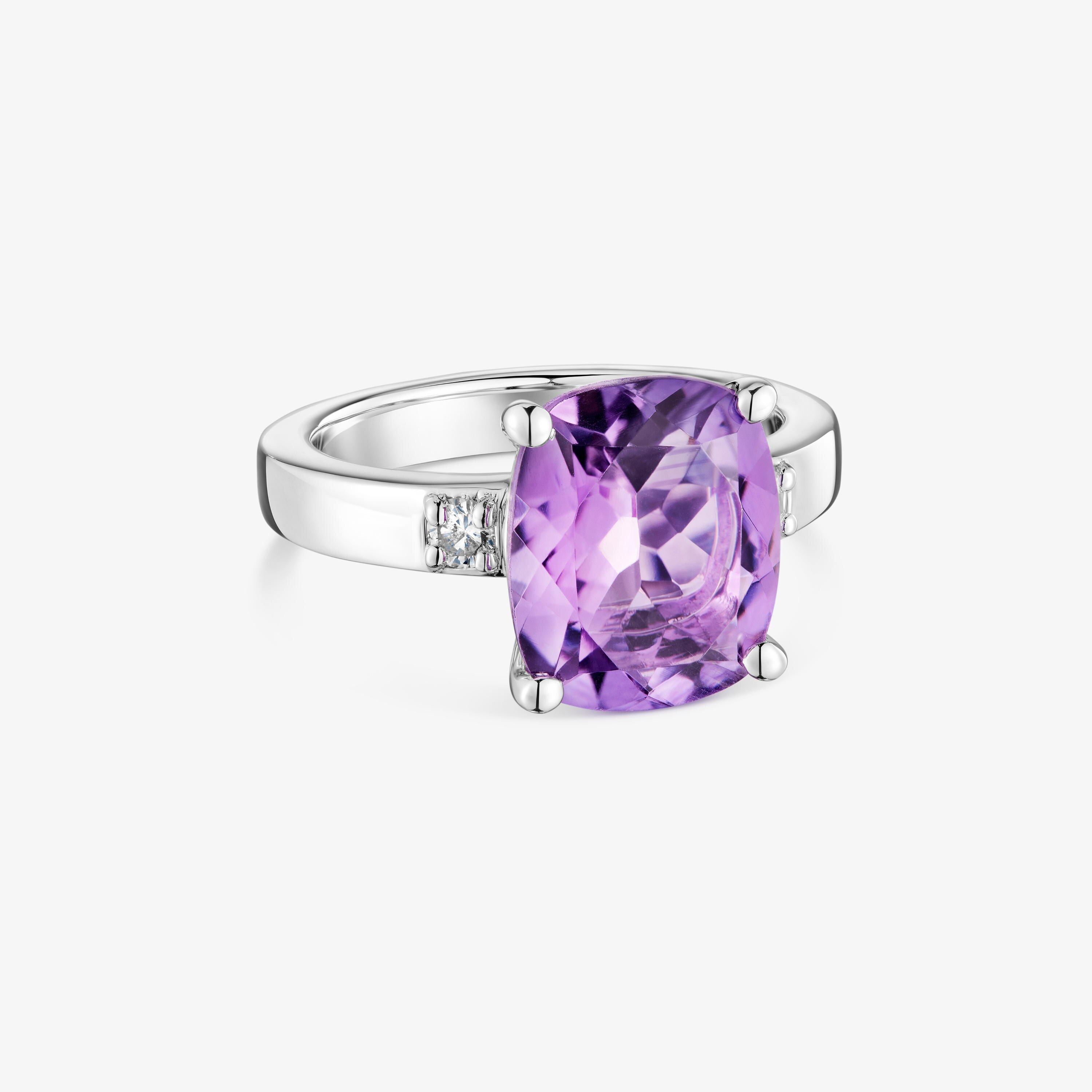 Basic Colors silver Ring with diamond and amethyst