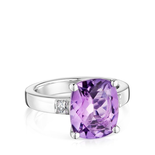 Basic Colors silver Ring with diamonds and amethyst