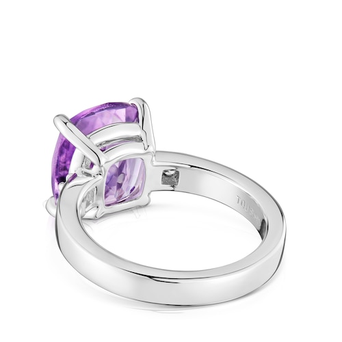 Basic Colors silver Ring with diamonds and amethyst