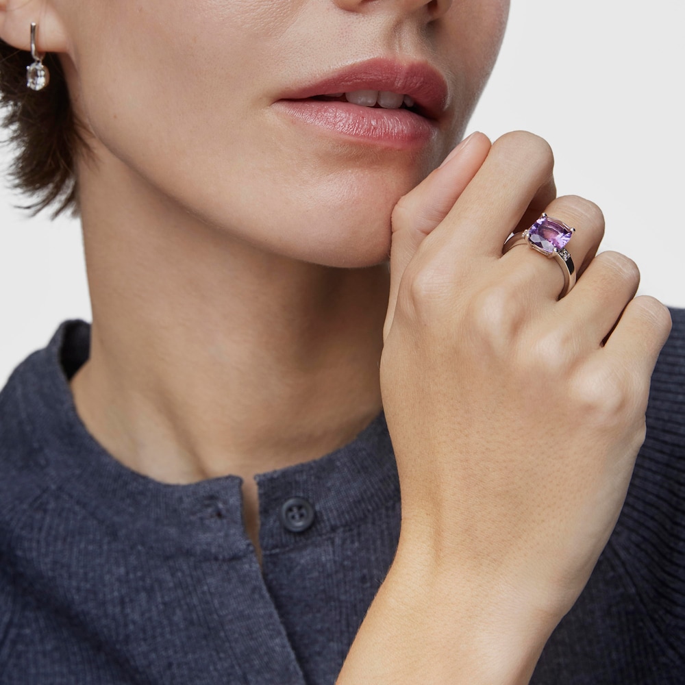 Pierścionek Basic Colors ze srebra z diamentami i ametystem