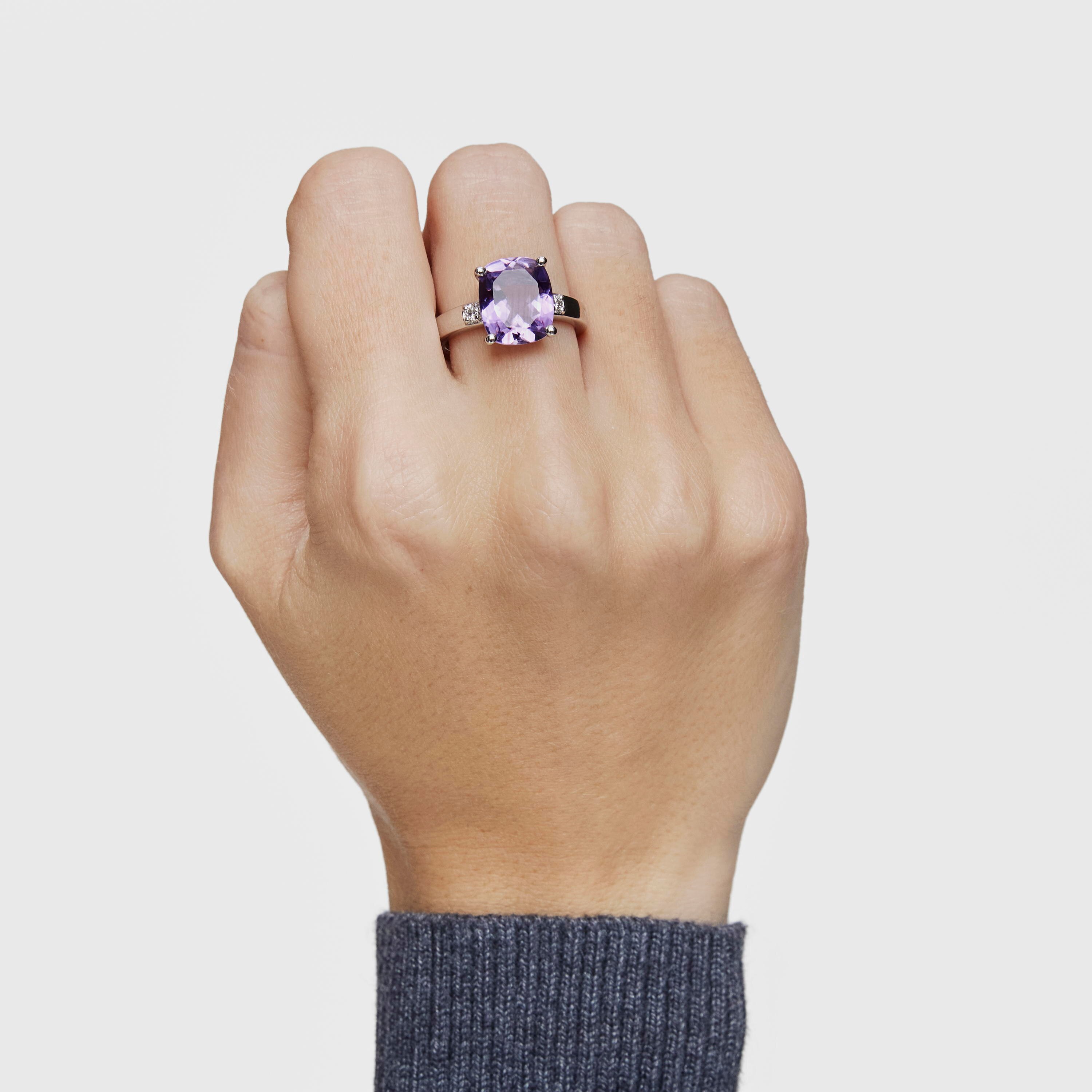Basic Colors silver Ring with diamond and amethyst