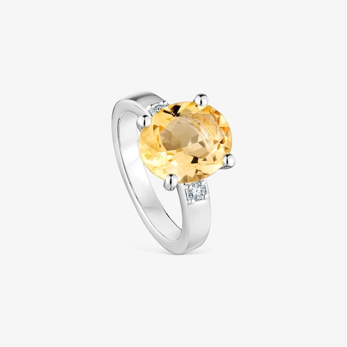 Pierścionek Basic Colors ze srebra z diamentami i cytrynem