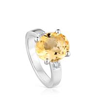 Basic Colors silver Ring with diamonds and citrine