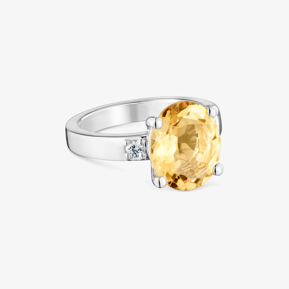 Anel em prata com diamante e citrino Basic Colors